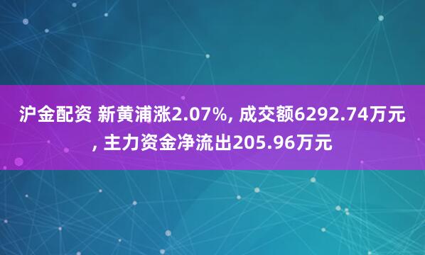 沪金配资 新黄浦涨2.07%, 成交额6292.74万元, 主力资金净流出205.96万元