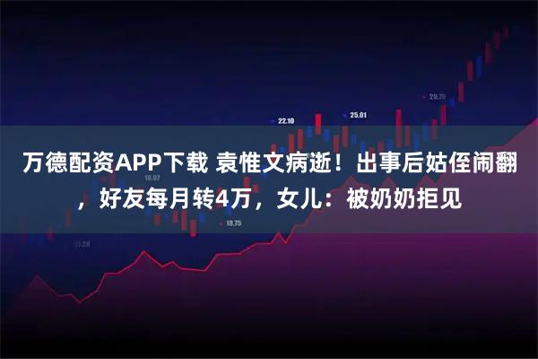 万德配资APP下载 袁惟文病逝！出事后姑侄闹翻，好友每月转4万，女儿：被奶奶拒见